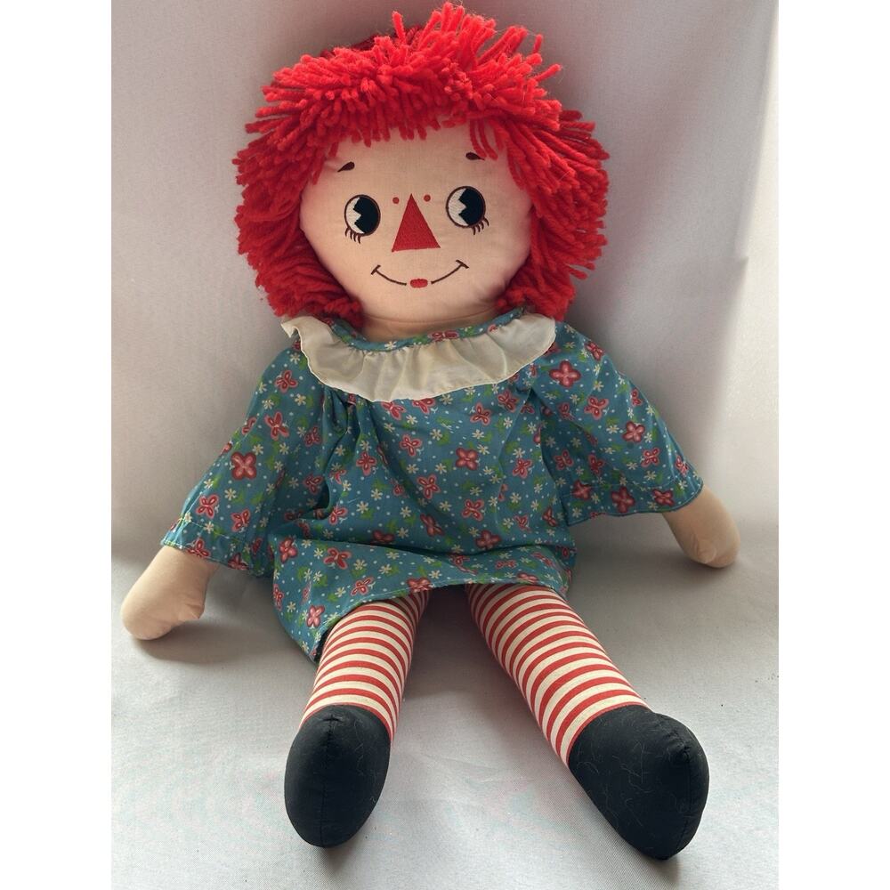 Vintage Applause Raggedy Ann Doll Plush Red Yarn Hair Floral Dress 25" Tall